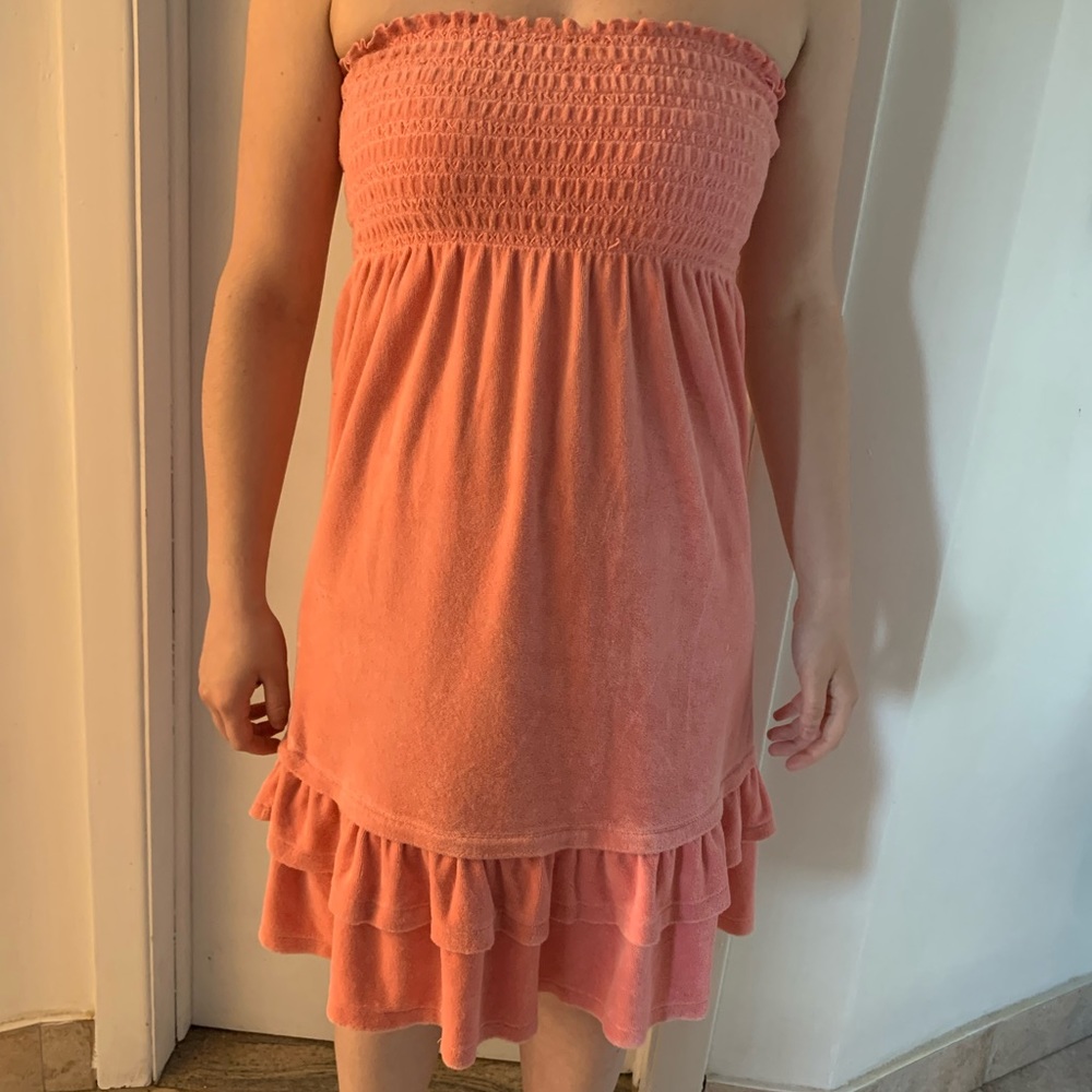 Vintage Y2K Juicy Couture Terry Cloth sundress strapless coverup peachy  Size M